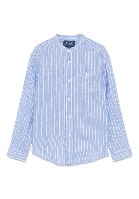 Camicia In Lino a Righe Azzurre Con Pony RALPH LAUREN KIDS | 322-964594001